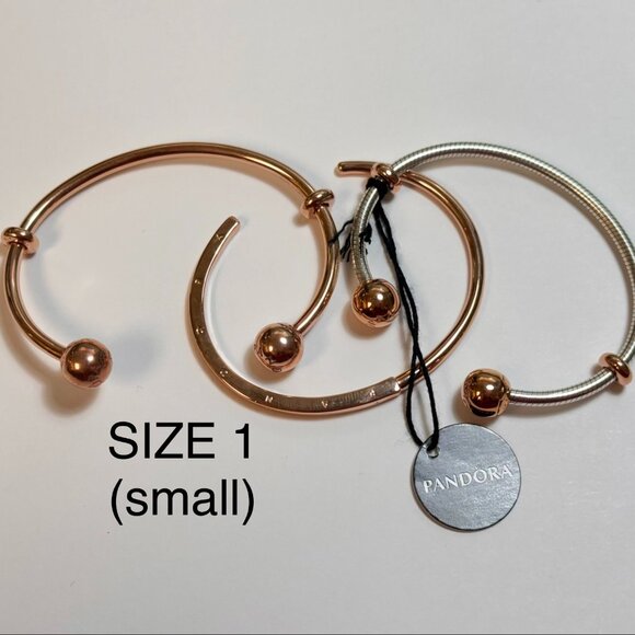 Set of 3 Rose Gold & Silver Pandora Bangles - Picture 1 of 1